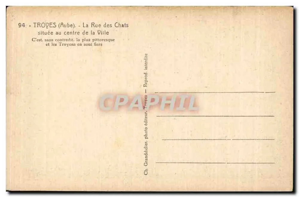 Troyes (Aube) — A Rue des Chats — Granddidier, editor de fotos - Verso