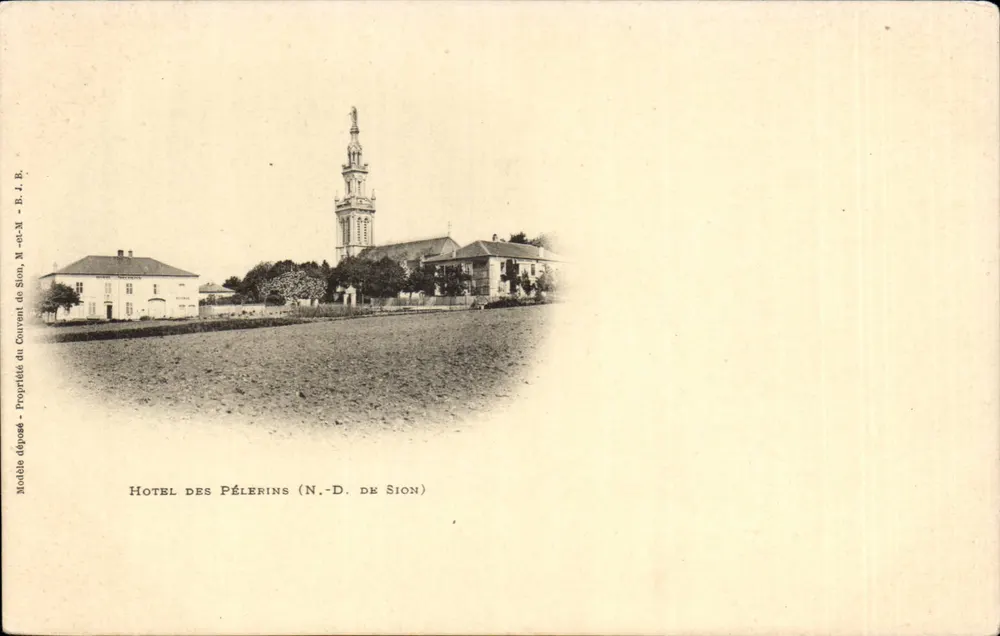 Hotel dei Pellegrini (N.-D. di Sion) — vista del edificio e della torre — editore: Courvent de Sion, N.-D. di Sion - Recto