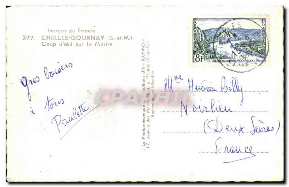 Chelles-Gournay — Visão da Marne — Éditions d'Art Raymon - Verso