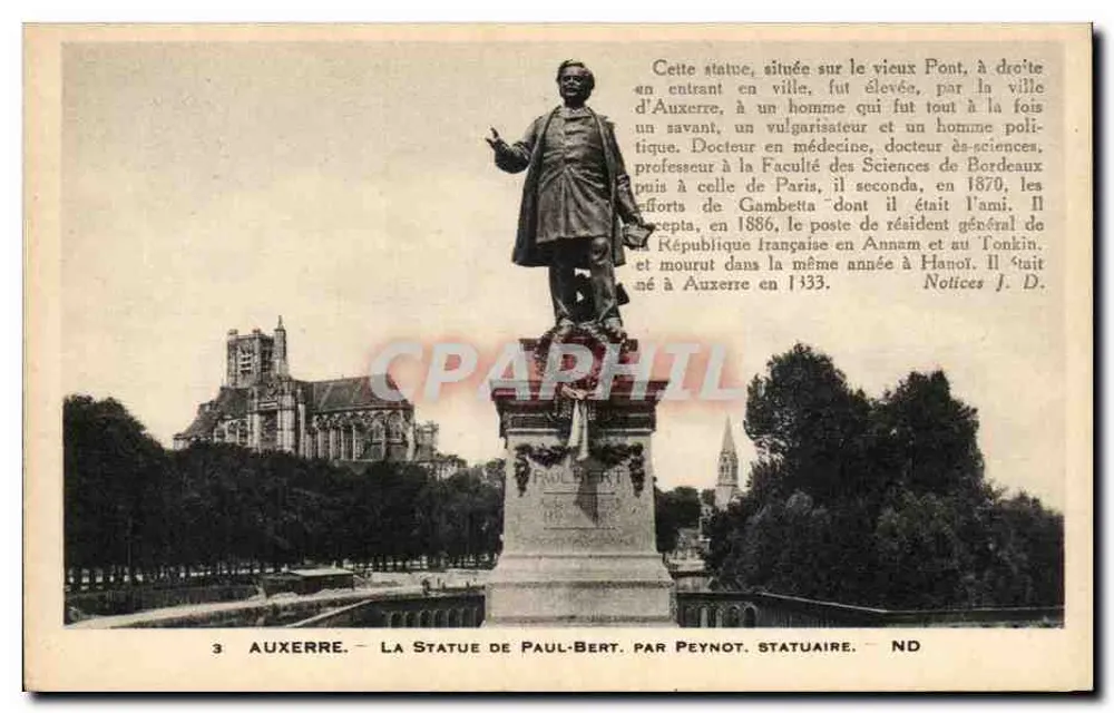 AUXERRE — Die Statue von Paul-Bert — von Peynot, Bildhauer - Vorderseite