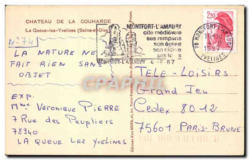 Castelo de La Couhardre — Montfort-l'Amaury — Edições de Arte MONA, n°74 - Verso