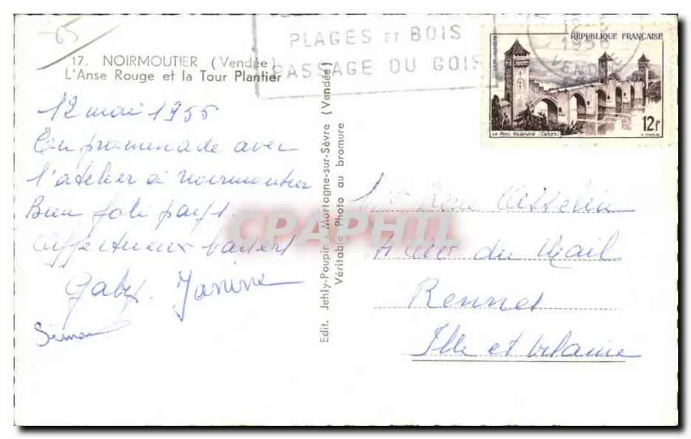 L'Anse Rouge und die Tour Plantier — Noirmoutier (Vendée) — Edit. Jehly-Poupin-Montagne-sur-Bromure - Rückseite