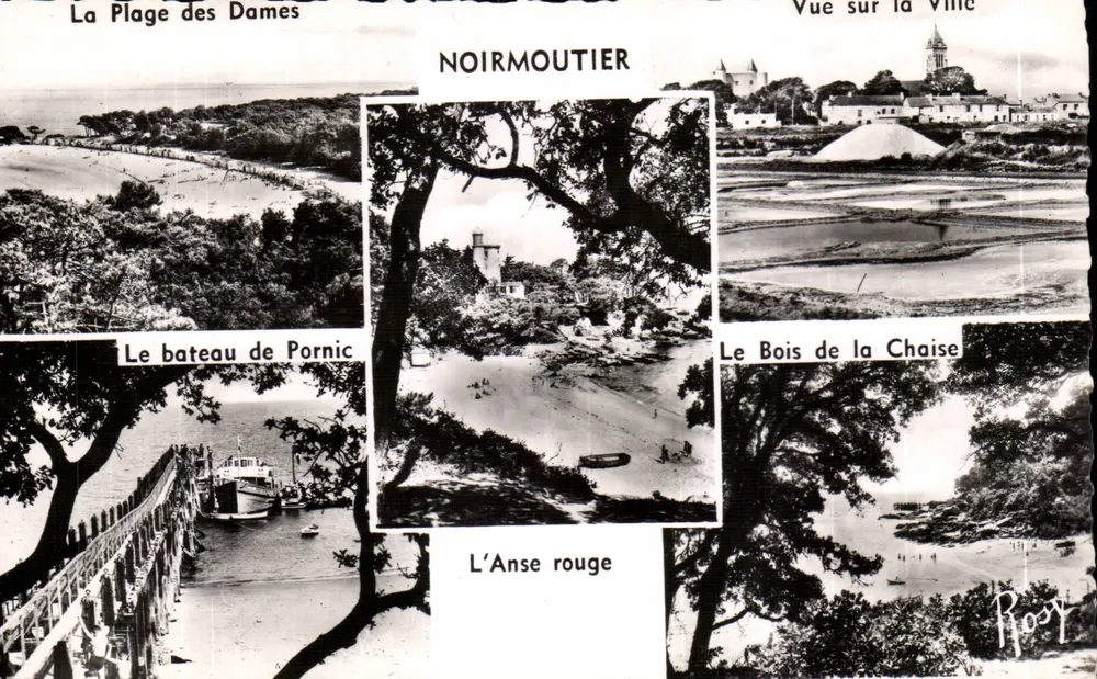 Noirmoutier — Ansicht der Dames-Strand, der roten Anse, des Bootes von Pornic, des Bois de la Chaise und der Stadt — F. Chapeau, Verlag, Nantes - Vorderseite