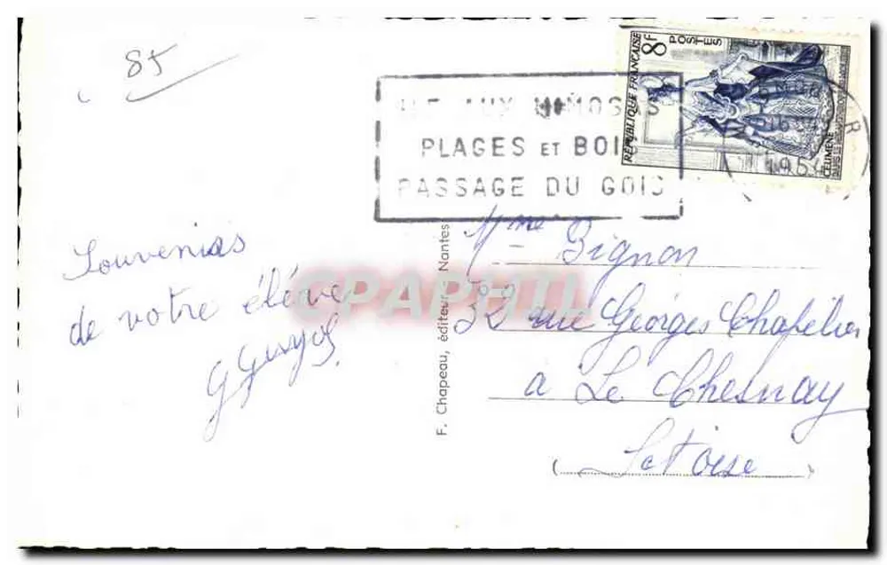 Noirmoutier — Ansicht der Dames-Strand, der roten Anse, des Bootes von Pornic, des Bois de la Chaise und der Stadt — F. Chapeau, Verlag, Nantes - Rückseite