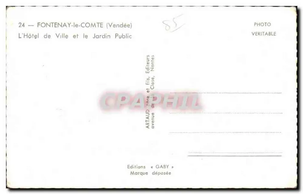Fontenay-le-Comte (Vendée) — Das Rathaus und der öffentliche Garten — Editions Gaby, Nantes - Rückseite