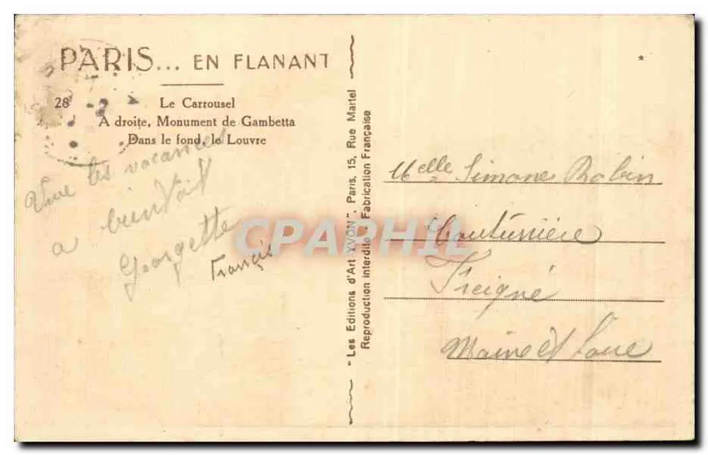 Paris... em passeio — O Carrousel — Edições de Arte Yvon - Verso