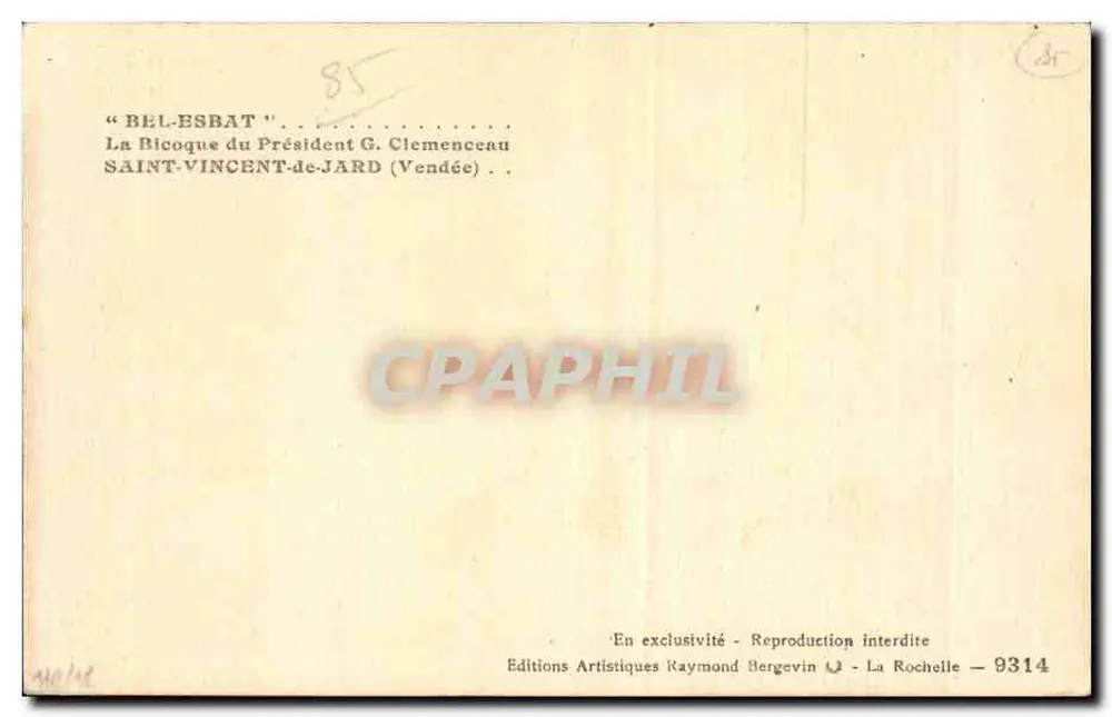 Das Häuschen des Präsidenten G. Clemenceau — Saint-Vincent-de-Jard (Vendée) — Éditions Artistiques Raymond Bergevin - Rückseite