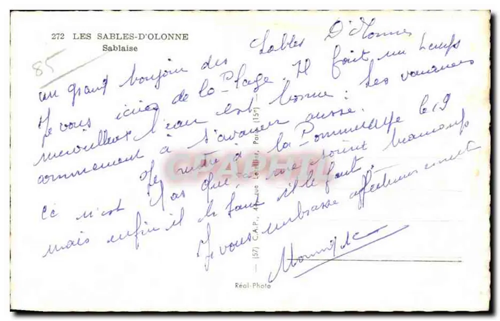 Mulher em traje tradicional — praia — editor C.A.P. n°272 - Verso