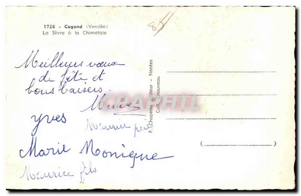 A Sèvre na Chimotaie — 1726 - Cugand (Vendée) — Rosy - Verso