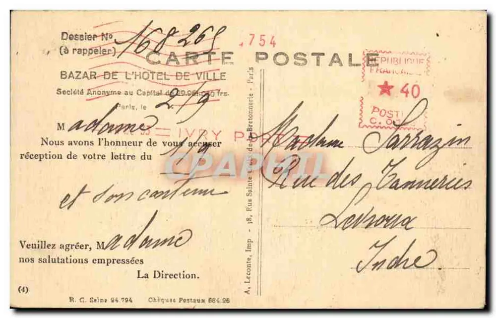 Paris — Arco do Triunfo — editor Bazar de l'Hôtel de Ville, n°6 - Verso