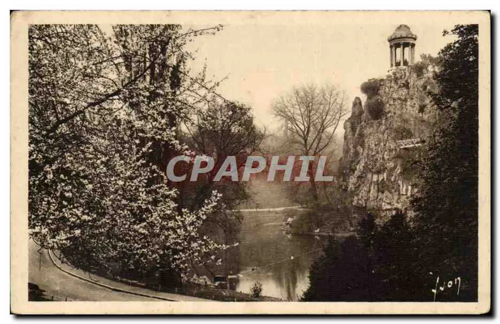 Het Park van de Buttes-Chaumont — uitzicht op het meer en het tempel van de Sibylle — Les Éditions d'Art Wond - Voorkant