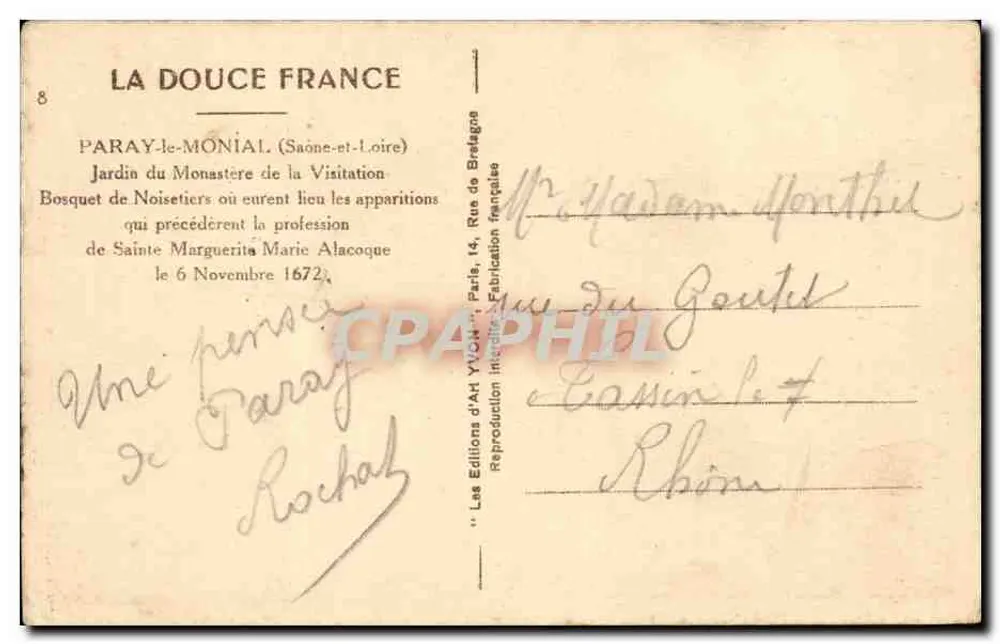 Paray-le-Monial — Garten des Klosters der Visitation — Verleger: Les Éditions d'Art Yvon, Paris - Rückseite