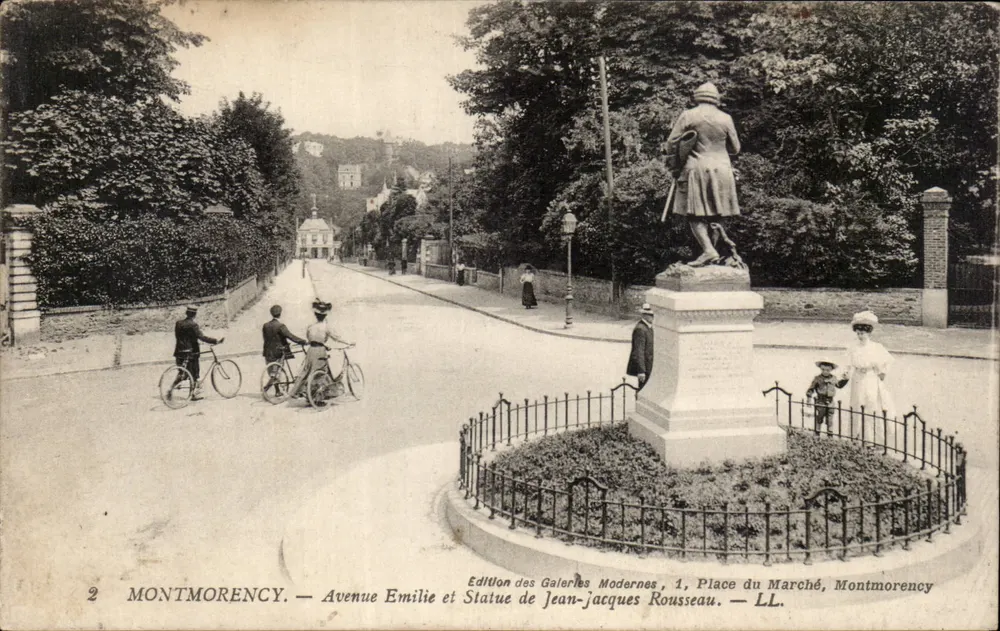 Montmorency — Avenue Emilie und Statue von Jean-Jacques Rousseau — Édition des Galeries Modernes, 1, Place du Marché, Montmorency — LL. - Vorderseite