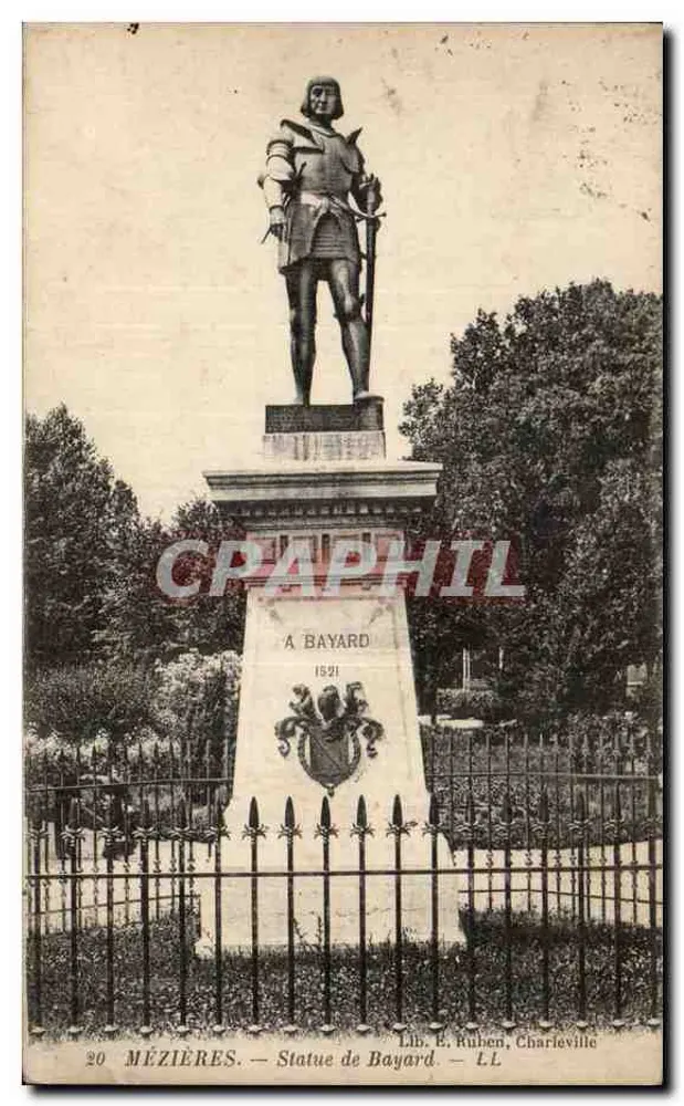 Mézières — Estátua de Bayard — Lib. E. Ruben, Charleville - Frente