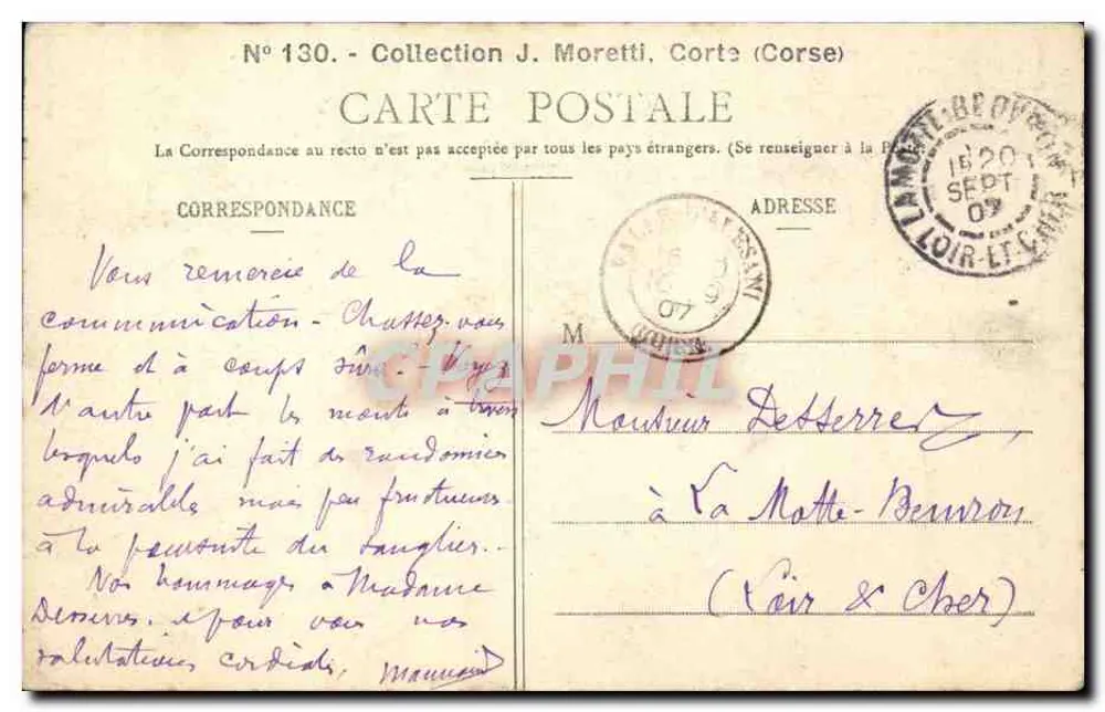 Gorges da Restonica - CORTE (Córsega) — editor 'Bastia' - n° de série 1 - Verso