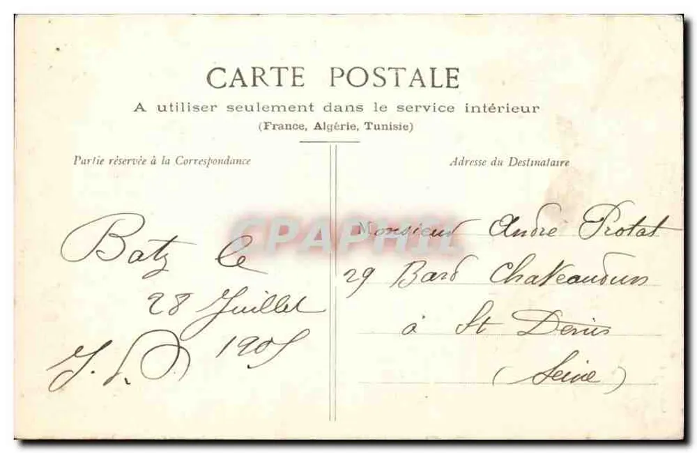 Le Bourg-de-Batz — Eine Welle gegen den Hafenarm — Verlag: Thurel, Nantes - Rückseite