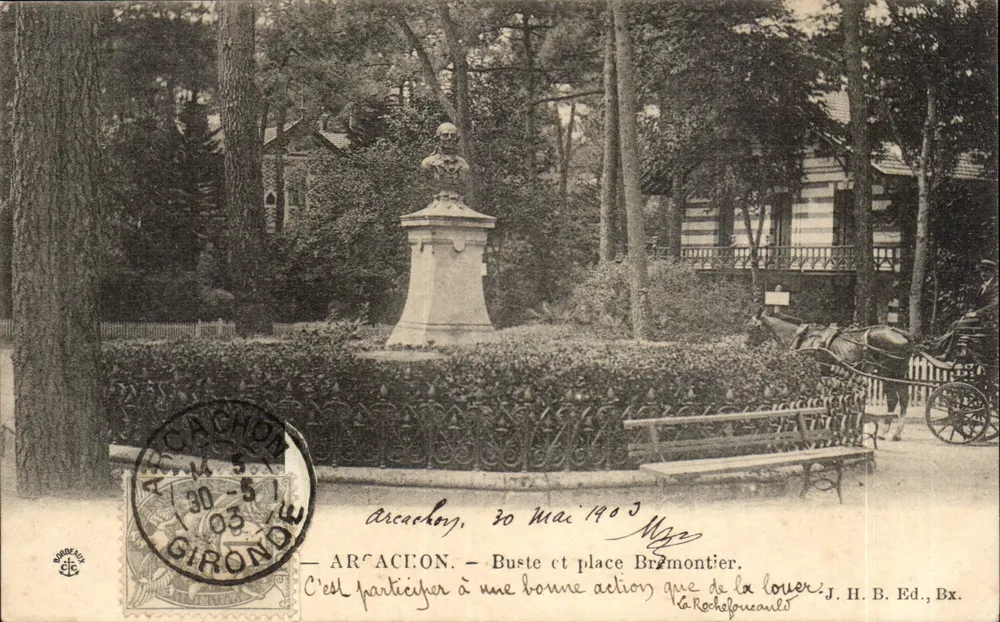 Arcachon — Busto e praça Brémontier — J. H. B. Ed., Bx. - Frente