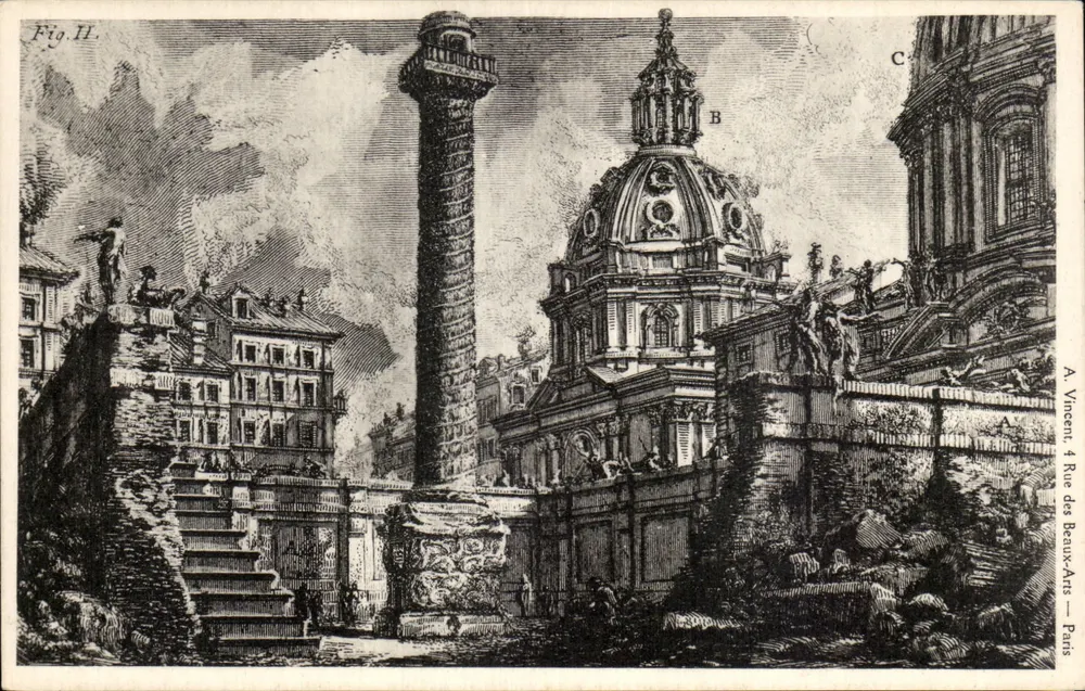 Ansicht von Rom — Säule Traians und Kirche — A. Vincent, 4 Rue des Beaux-Arts, Paris - Vorderseite