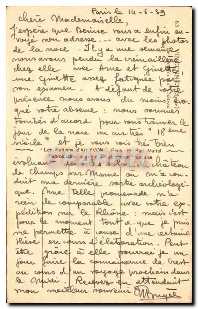 Torre da Cadeia — Paris — Edições de Arte Yvon - Verso