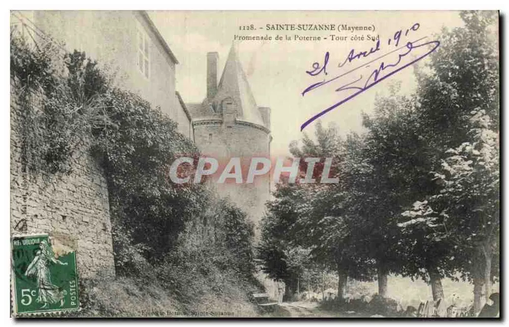 Sainte-Suzanne (Mayenne) — Promenade de la Poterne - Südseite der Turm — Verlag Berne, Nr. 1128 - Vorderseite