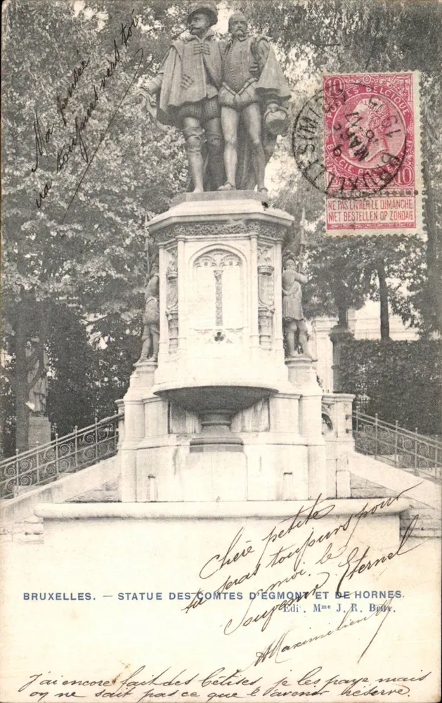 Brüssel — Statue der Grafen von Egmont und Hornes — Ed. Mme J.R. Bovy - Vorderseite