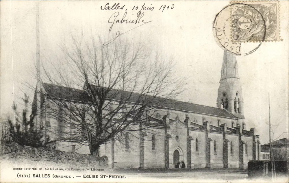 SALLÈS (GIRONDE) — IGREJA DE SÃO PEDRO — HENRY GUIL'ER, 31, 42 bis e 44, rue Fonneuve - Frente