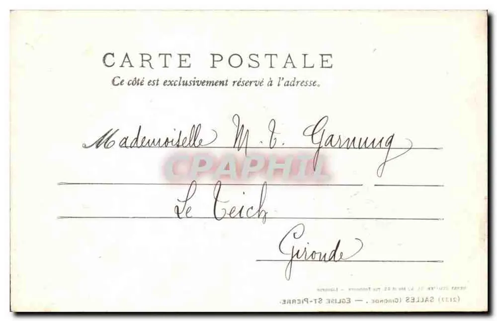 SALLÈS (GIRONDE) — IGREJA DE SÃO PEDRO — HENRY GUIL'ER, 31, 42 bis e 44, rue Fonneuve - Verso