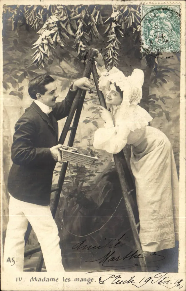 Madame les mange — Garten-Szene — Verlag AS, Nr. IV - Vorderseite