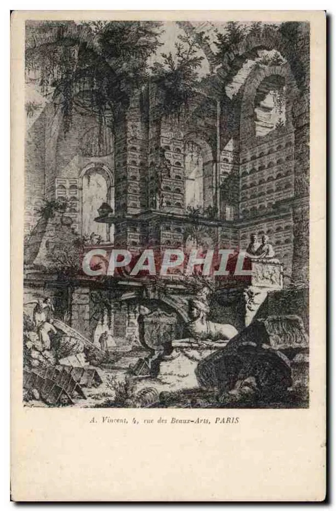 Ruinen eines antiken Tempels — Kupferstich — A. Vincent, 4, rue des Beaux-Arts, PARIS - Vorderseite