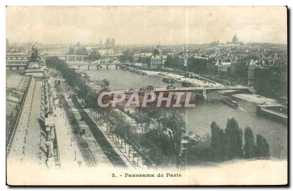 Panorama de Paris — vue sur la Seine avec ponts et bâtiments — éditeur Panorama de Paris, n°2 - Frente