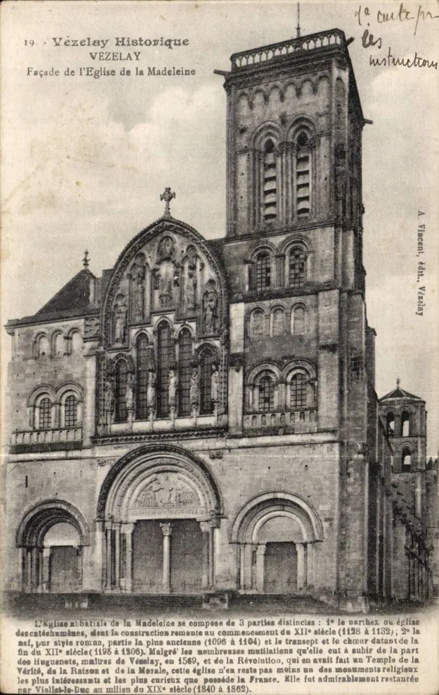 Vézelay — Fachada da Igreja da Madeleine — A. Vinzenzi, editor, Vézelay - Frente