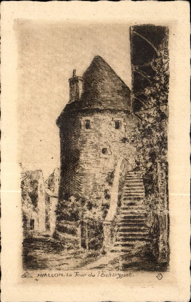 Avallon. A Torre da Échiquet — gravura — editor não visível - Frente