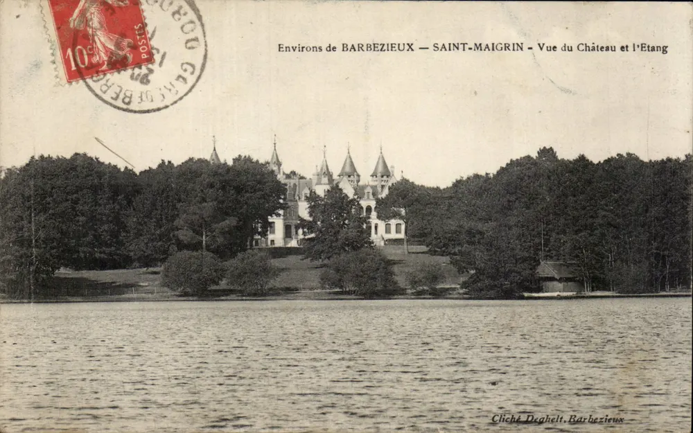 Umgebung von BARBEZIEUX — SAINT-MAIGRIN — Ansicht des Schlosses und des Sees — Cliché Deghelt, Barbezieux - Vorderseite