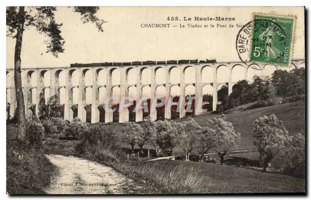 Chaumont — O Viaduto e o Ponte de Saint-Rémy — Editor A. POURTOY, n° 455 - Frente