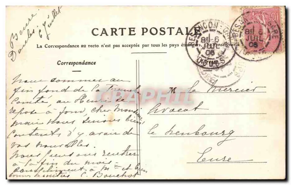Umgebung von Besançon — Das Dorf Beure — Verlag J. Liard, Besançon - Rückseite