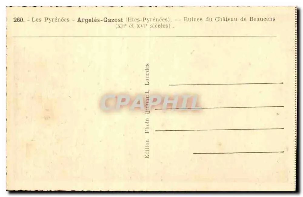 Ruinen des Schlosses Beaucaens — Argelès-Gazost (Hautes-Pyrénées) — Edition Quinauill, Lourdes - Rückseite