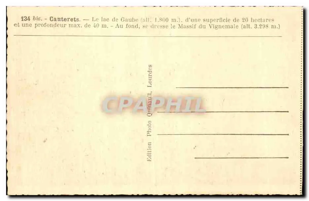 Zeeuwse Gaube — Cauterets — Uitgave Photo Quinault, Lourdes - Achterkant