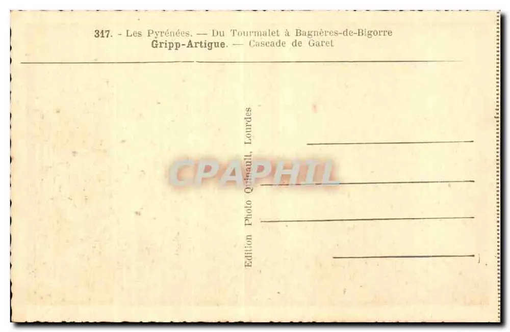Garet-Wasserfall — Die Pyrenäen — Von Tourmalet nach Bagnères-de-Bigorre — Edition Grisauld, Lourdes - Rückseite