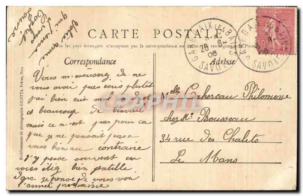 Gorges du Sierroz — Aix-les-Bains — Giletta Ausgabe, Foto., Nizza - Rückseite