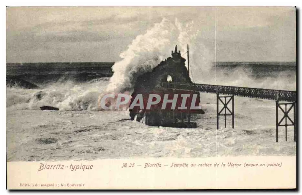 Biarritz - Typisch - Sturm am Felsen der Jungfrau (spitzes Wellen) - Ausgabe des Geschäfts: Au Souvenir, Nr. 35 - Vorderseite