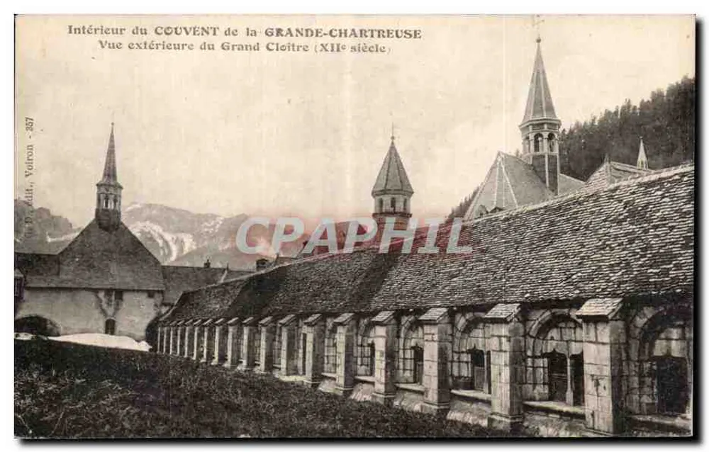 Innenansicht des KLOSTER der GRANDE-CHARTREUSE — Aussicht auf den Großen Cloister (12. Jahrhundert) — D. Adit, Véron, Nr. 337 - Vorderseite