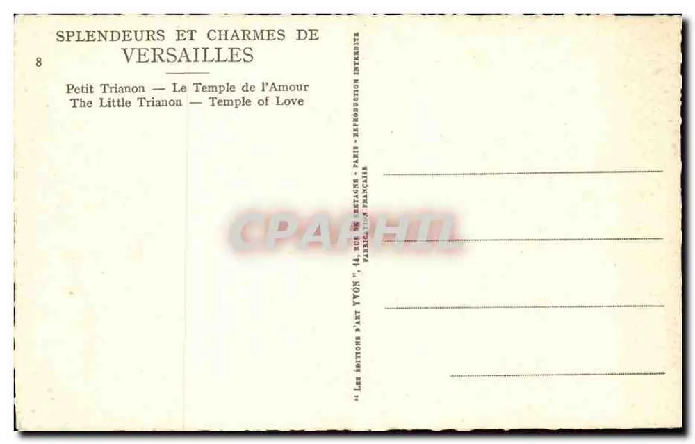 Petit Trianon — O Templo do Amor — Éditions d'Art Yvon - Verso