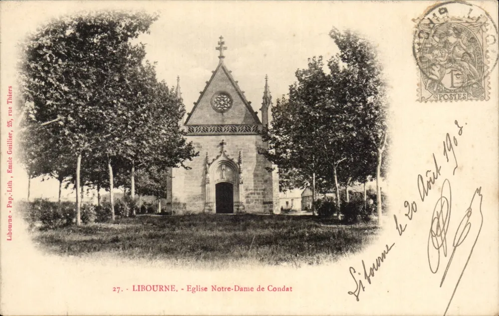 Libourne - Igreja Nossa Senhora de Condat — Editor: Libourne, rua Guillier, 25, Émile Papier-Lith. n°27 - Frente
