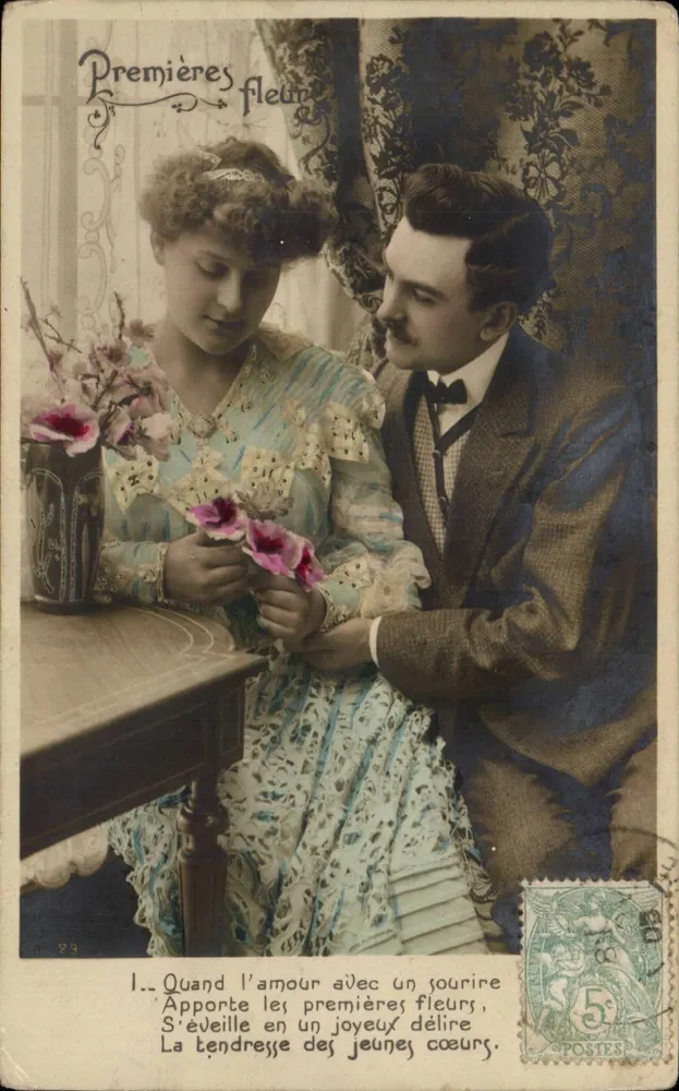 Junge Liebende mit Blumen — Erste Blumen — Verlag unbekannt, Nr. 29 - Vorderseite