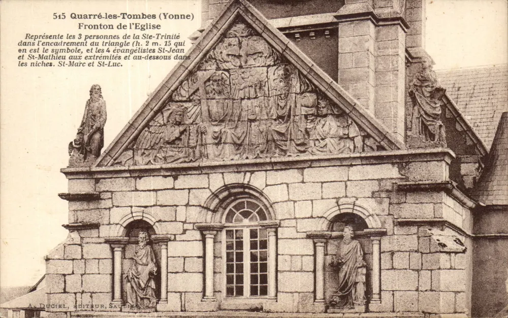 Quarré-les-Tombes (Yonne) — Frontón de la iglesia — A. Duciel, editor, Sautiers - Anverso