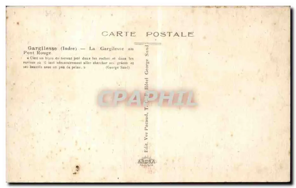 Gargilesse (Indre) — Gargilesse am Roten Brücke — Édit. Vve Facaud, T. C. F. Hôtel - Rückseite