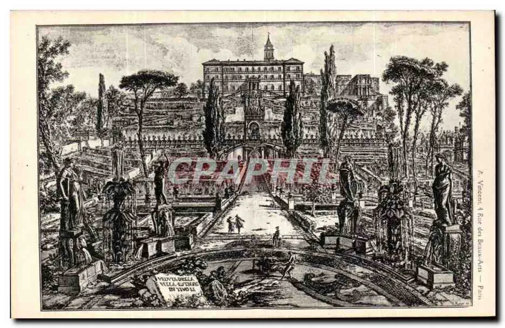 Villa d'Este en Tivoli — vista panorámica — F. Vincent, Fils des Beaux-Arts, Paris - Anverso