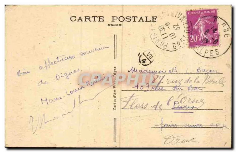 Digne-les-Bains (B.-A.) — Weißes Pferd und Couars-Gipfel (Höhe 3000 m.) — Digne Vial - Rückseite