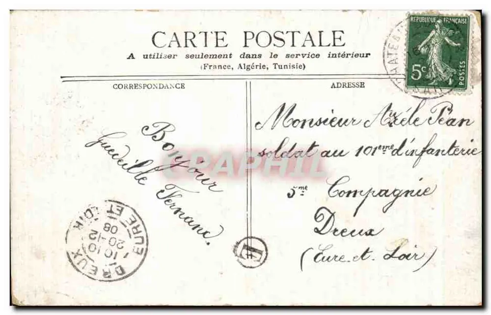 Place de la République — vista da sinagoga e do trem — editado pela Société des Cartes Postales de Paris - Verso