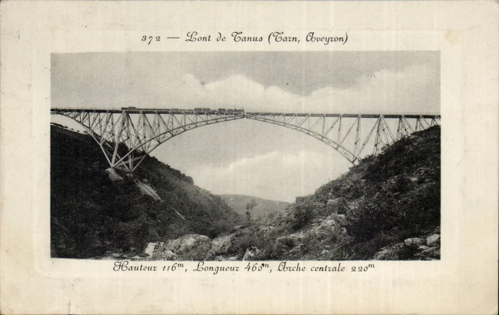 Ponte de Tanus (Tarn, Aveyron) — vista do viaduto metálico — editor Désiré Malzac, n° 372 - Frente